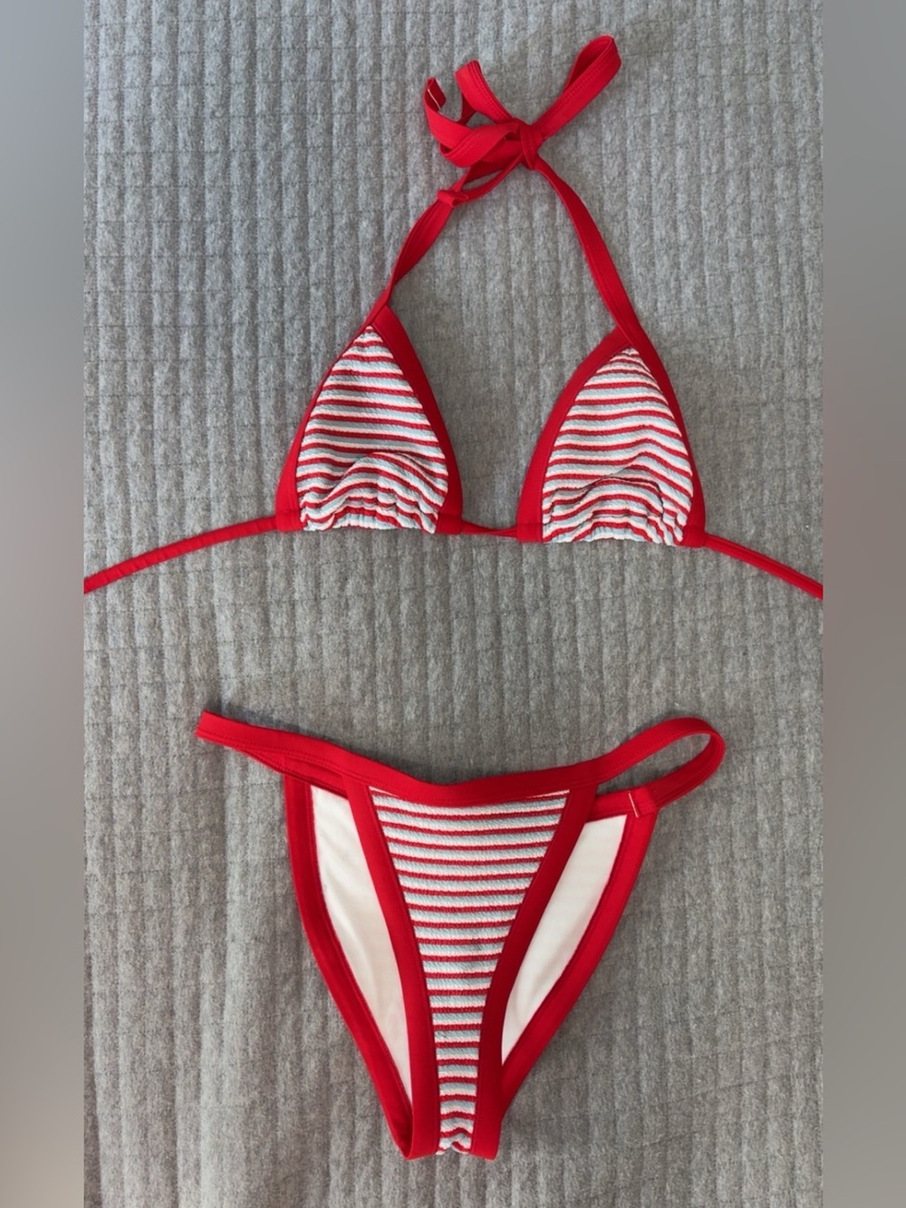 Red & White Striped Triangle Bikini Set